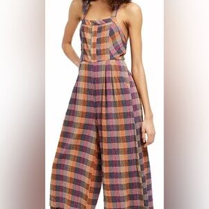 Free People Indigo Romper Jumpsuit plaid NWT size XS / 0